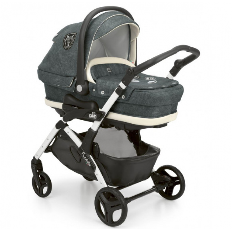 Kočík CAM Fluido City - sivo-modrý, biely rám + nášivky